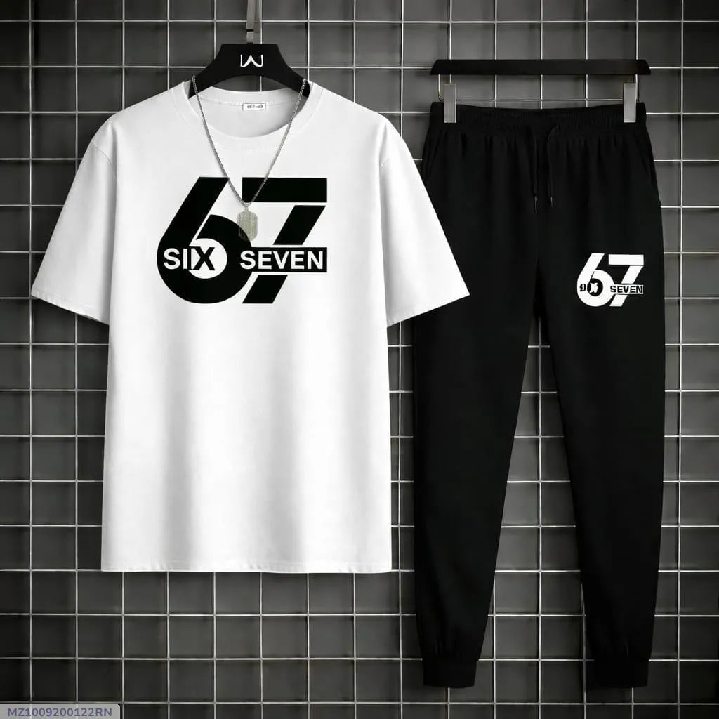 Men Printed 2-Piece Track Suit White Black XL to 2XL