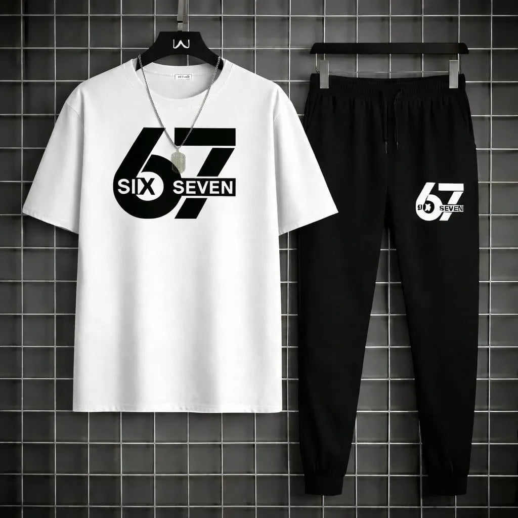 Men Printed 2-Piece Track Suit White Black XL to 2XL
