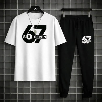 Men Printed 2-Piece Track Suit White Black XL to 2XL