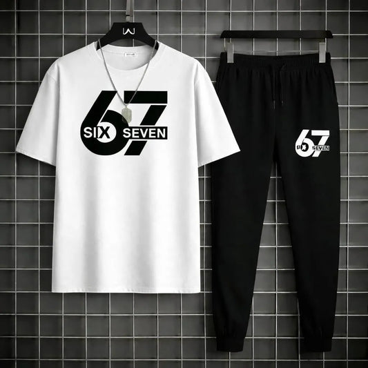 Men Printed 2-Piece Track Suit White Black XL to 2XL