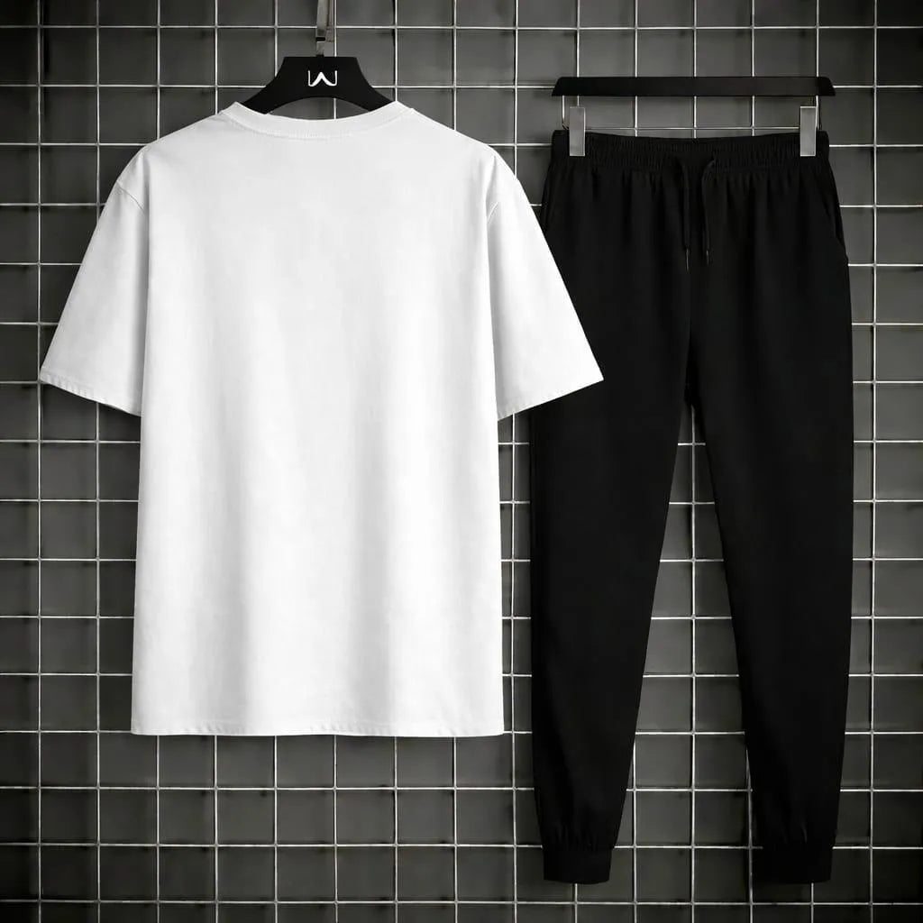 Men Printed 2-Piece Track Suit White Black XL to 2XL
