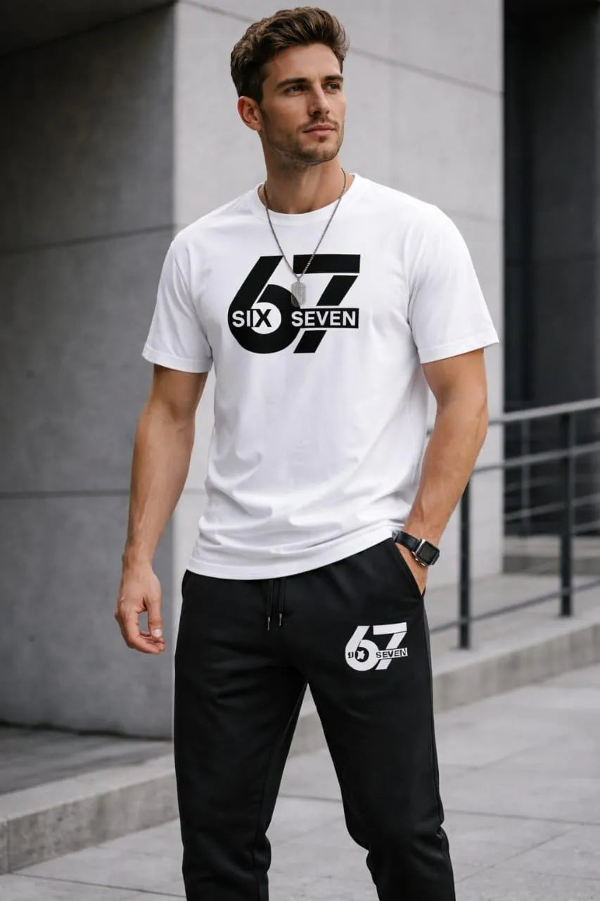 Men Printed 2-Piece Track Suit White Black XL to 2XL