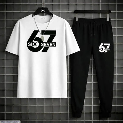 Men Printed 2-Piece Track Suit White Black XL to 2XL