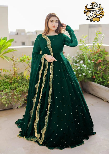 Green Embroidered Chiffon Maxi Suit for Women Wedding Party Wear