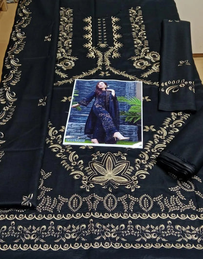 Black Embroidered Chiffon Suit for Women