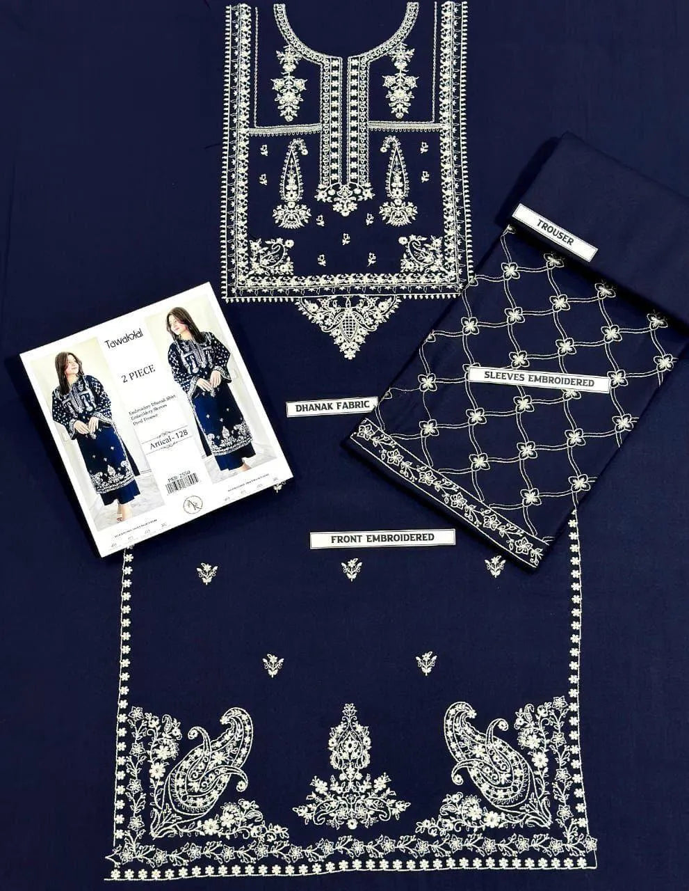 Women Embroidered Dhanak Suit Blue 2 Pcs
