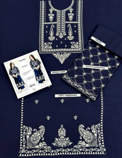 Women Embroidered Dhanak Suit Blue 2 Pcs