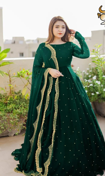 Green Embroidered Chiffon Maxi Suit for Women Wedding Party Wear